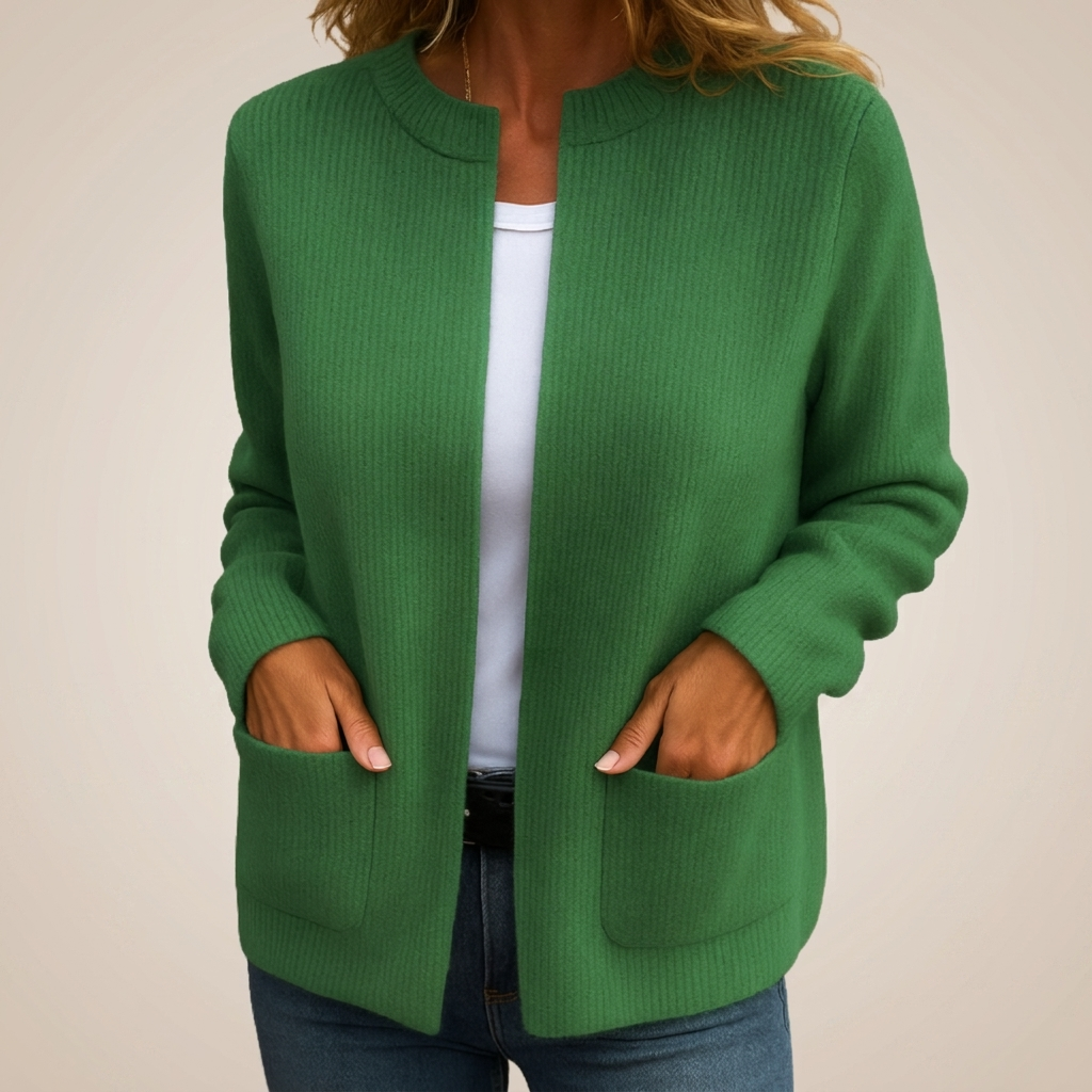 Eithne – Ribbed Open-Front Cardigan with Pockets