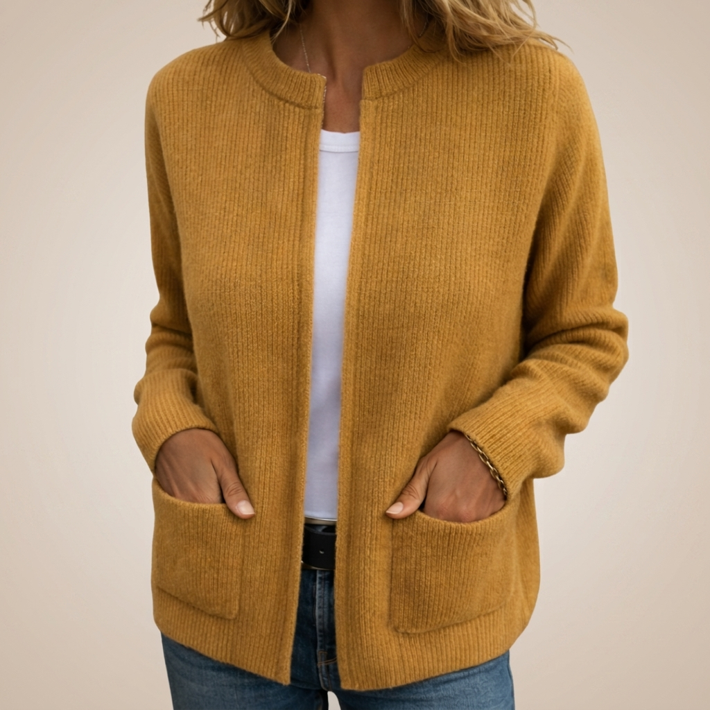 Eithne – Ribbed Open-Front Cardigan with Pockets