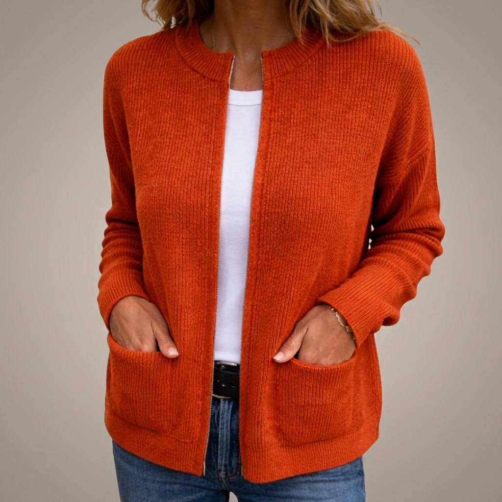 Eithne – Ribbed Open-Front Cardigan with Pockets