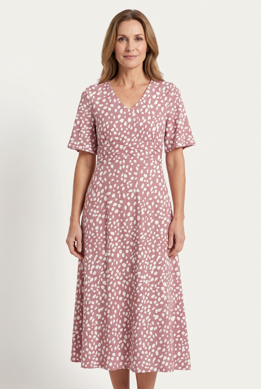 Celia – Spot Print Tummy-Flattering Midi Dress