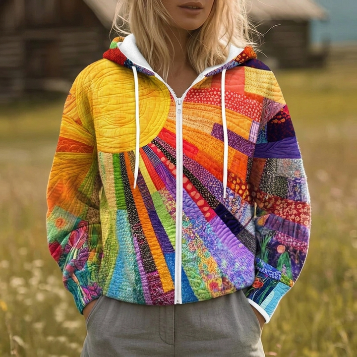 Cecily – Sunburst Quilted Zip Hoodie