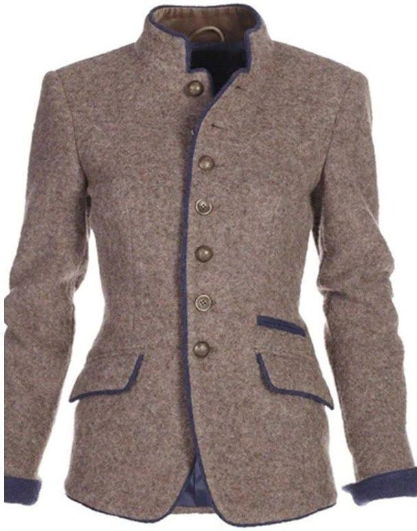 Kathleen – Vintage Stand Collar Two-Tone Blazer