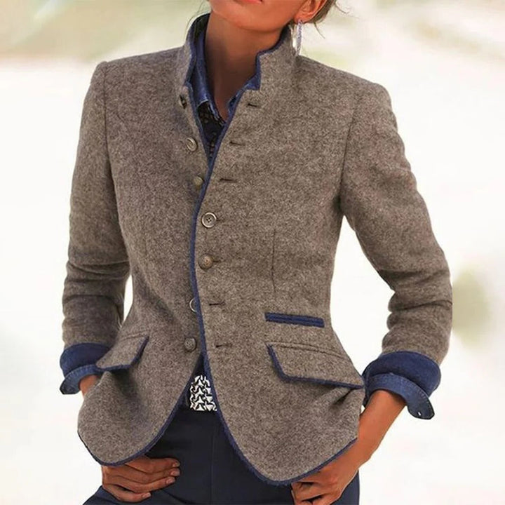 Kathleen – Vintage Stand Collar Two-Tone Blazer