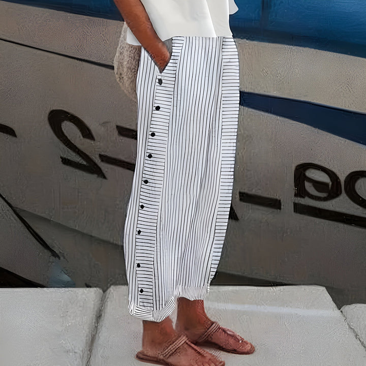 Hilary – Striped Straight-Leg Trousers with Side Pockets