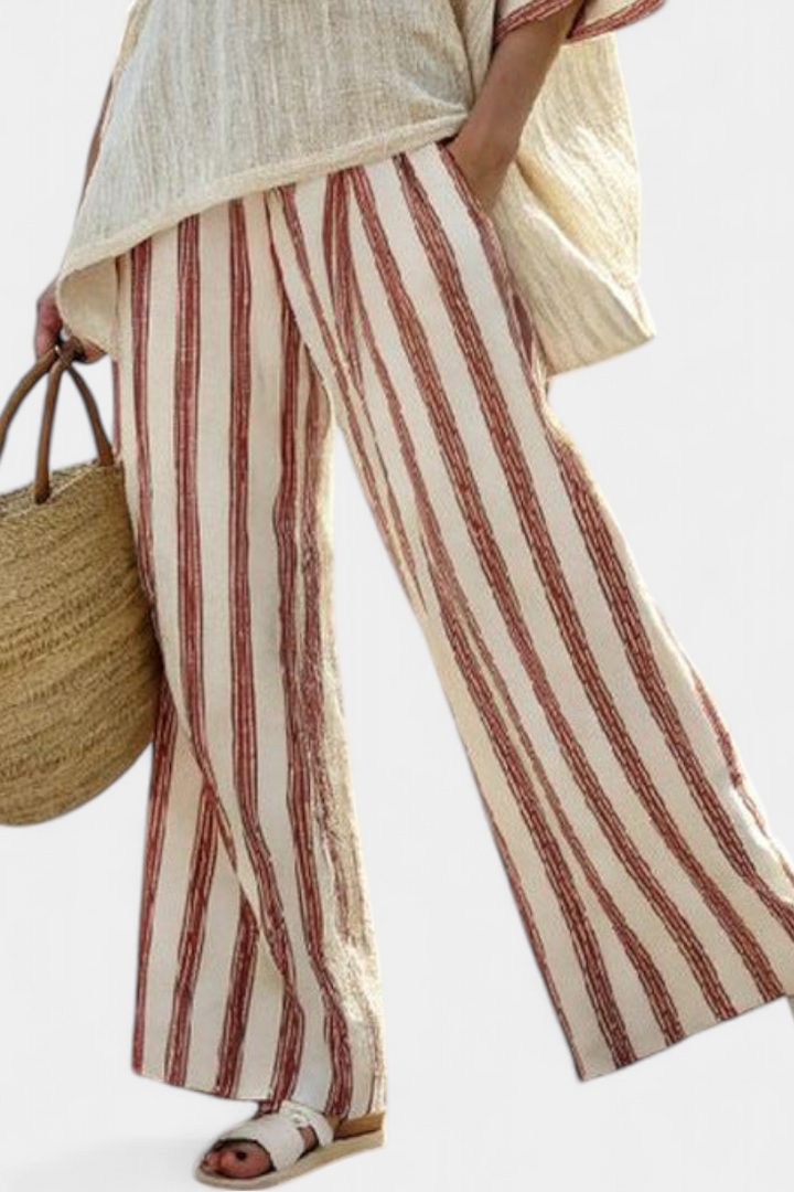 Mercy | Elegant Rustic Striped Top & Cream Linen Trousers