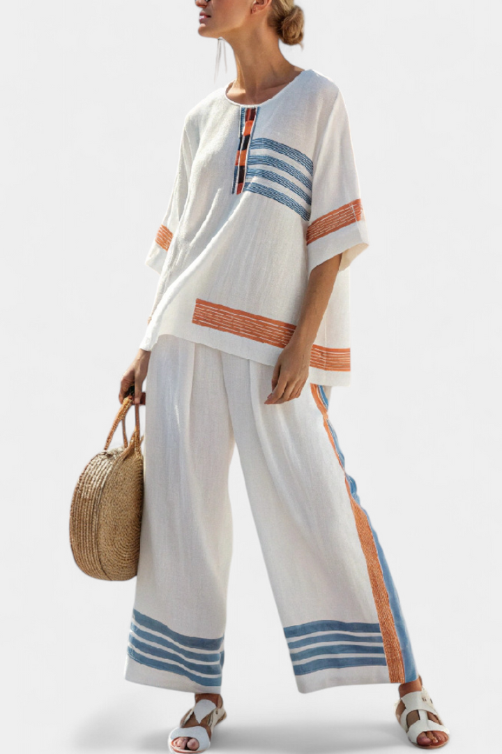 Aliyah | Sophisticated Blue-Orange Striped Top & Trousers
