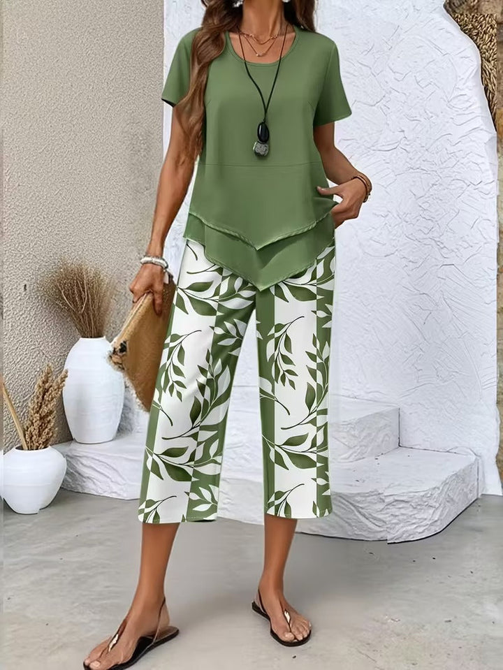 Portia | Casual Leaf Print Two-Piece Set