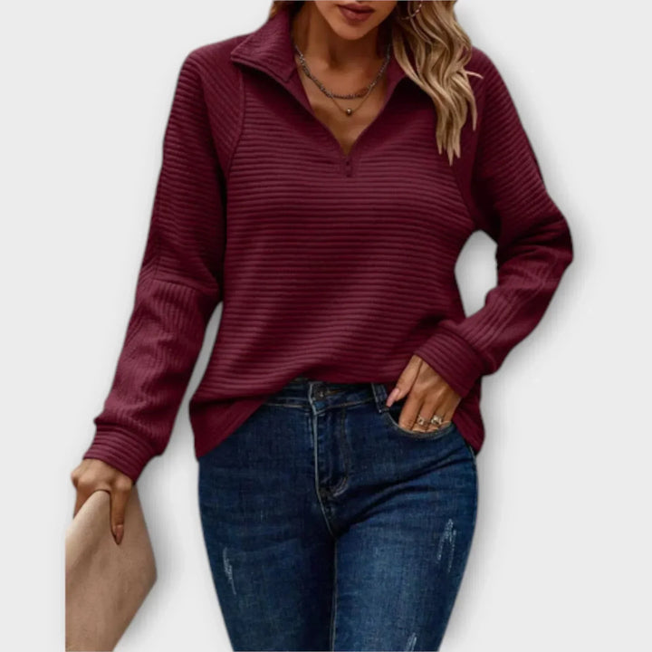 Marjory – Ribbed Half-Zip Pullover Sweatshirt