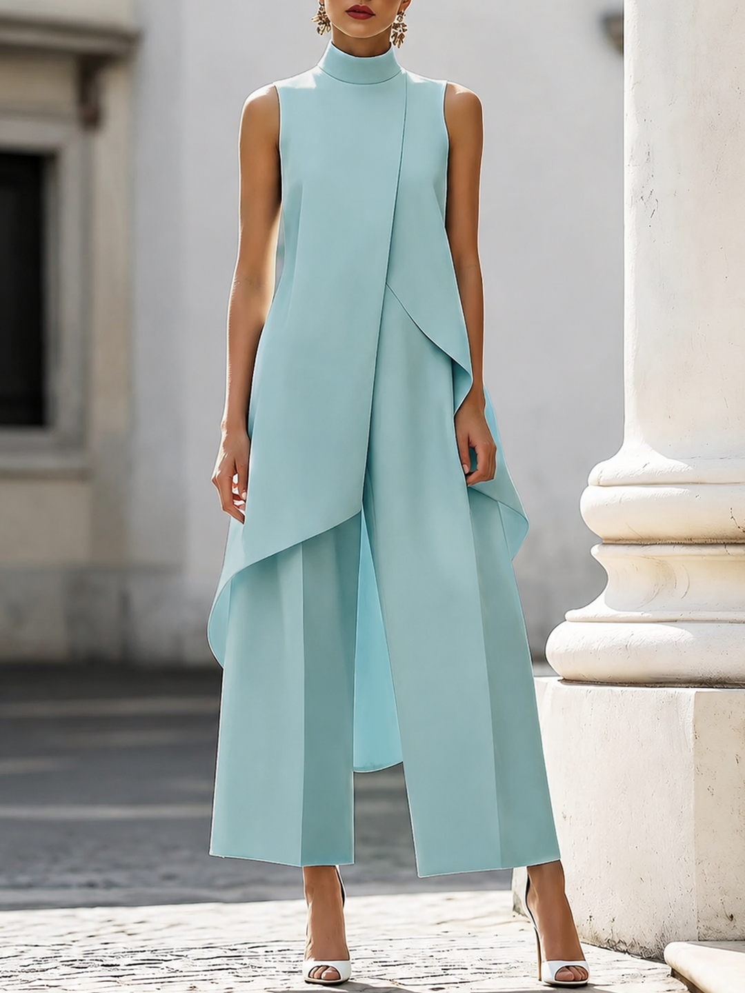 Edwina – Sleeveless High-Neck Wide-Leg Set