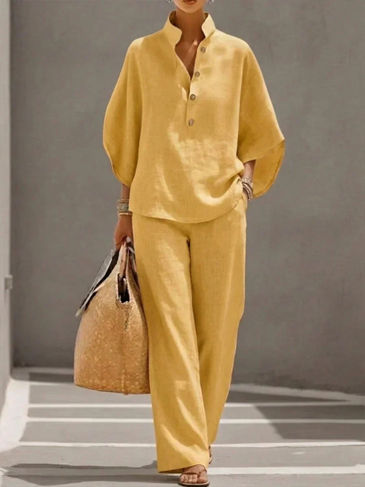 Grainne – Linen-Look Batwing Top and Wide Leg Set