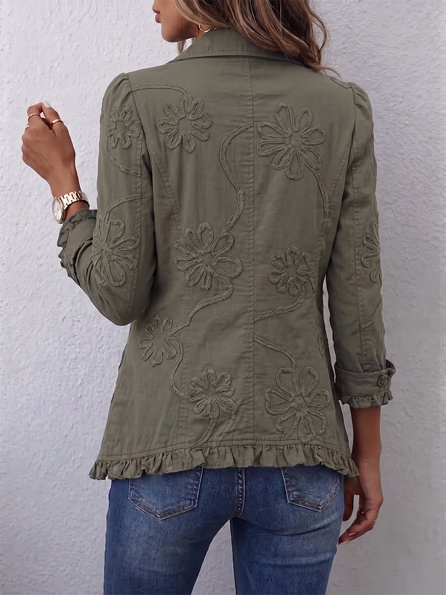 Marjorie – Embroidered Ruffle Trim Jacket