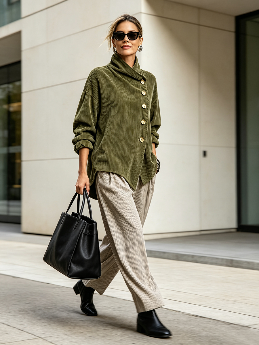 Joanna – Ribbed Button-Up Wrap Top
