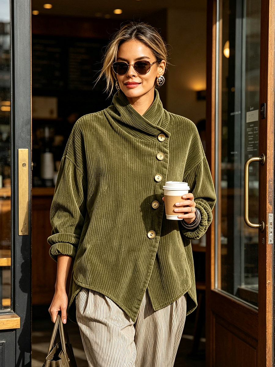 Joanna – Ribbed Button-Up Wrap Top