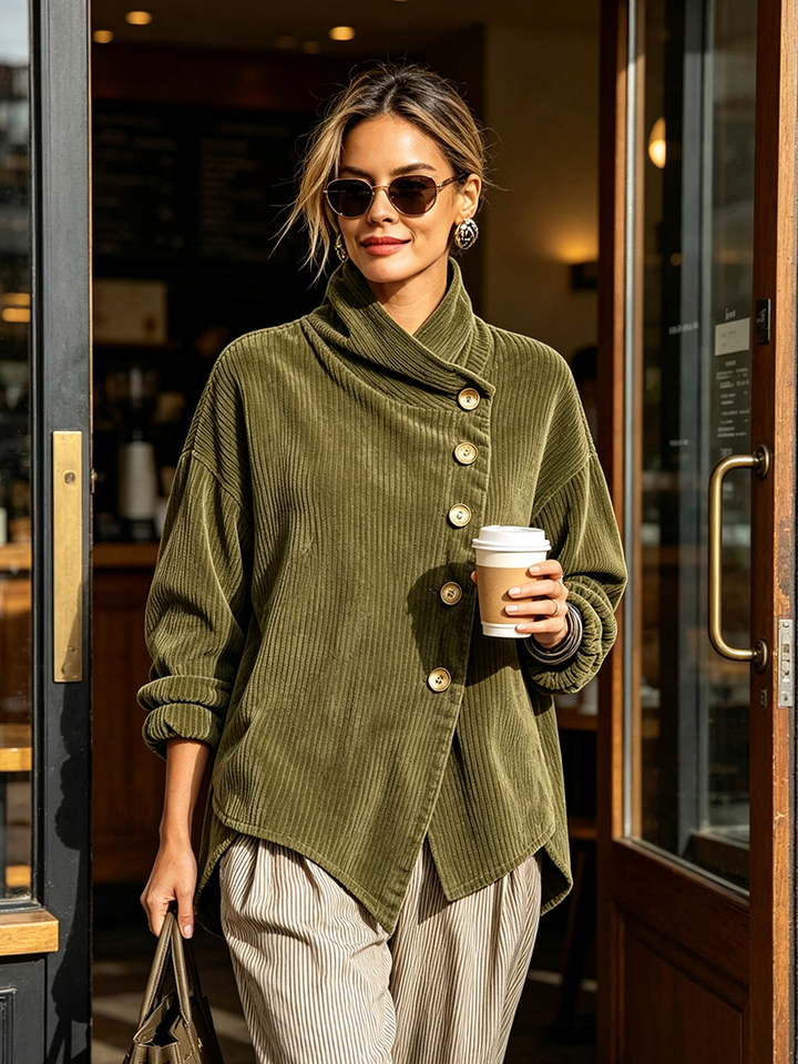 Joanna – Ribbed Button-Up Wrap Top