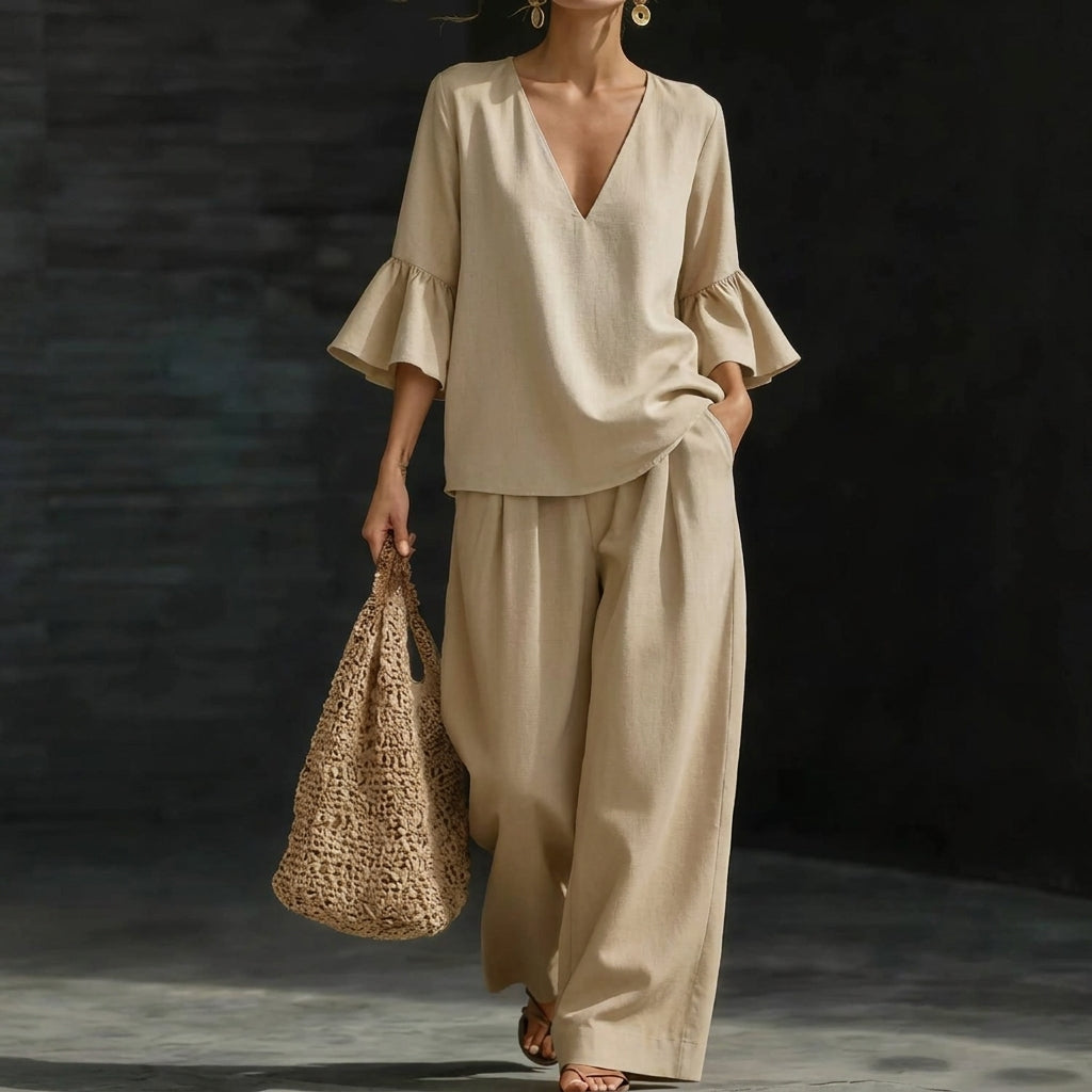 Kay – Ruffled Blouse and Wide-Leg Trouser Set