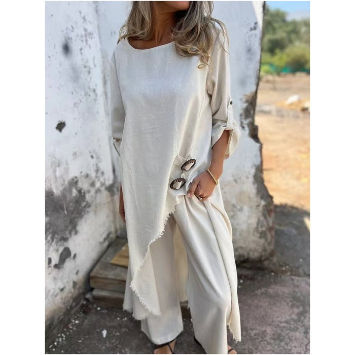 Sophia | Linen-Look Dress + Trousers - Comfortable Two-Piece Set