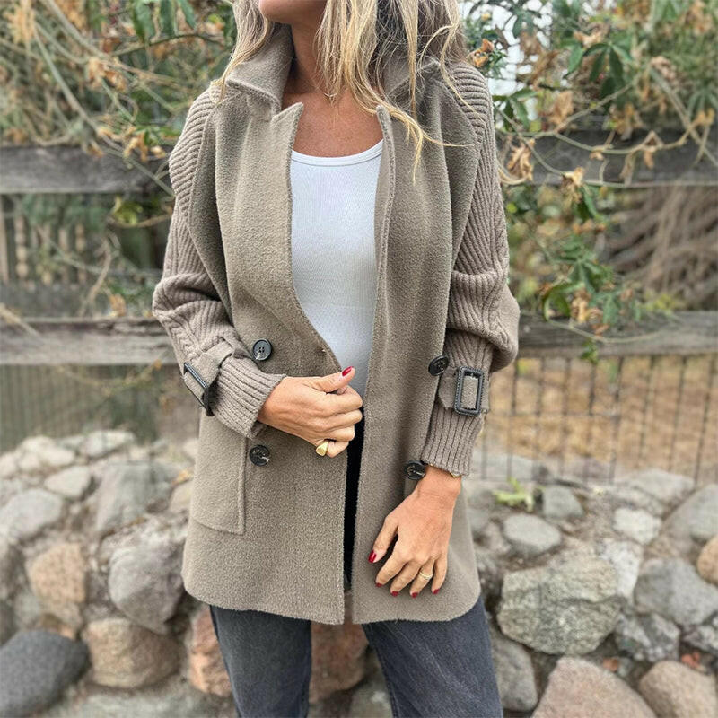 Rita – Knit Sleeve Double-Breasted Jacket