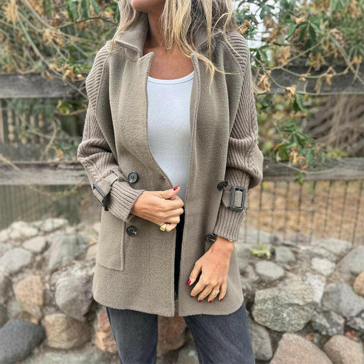 Rita – Knit Sleeve Double-Breasted Jacket