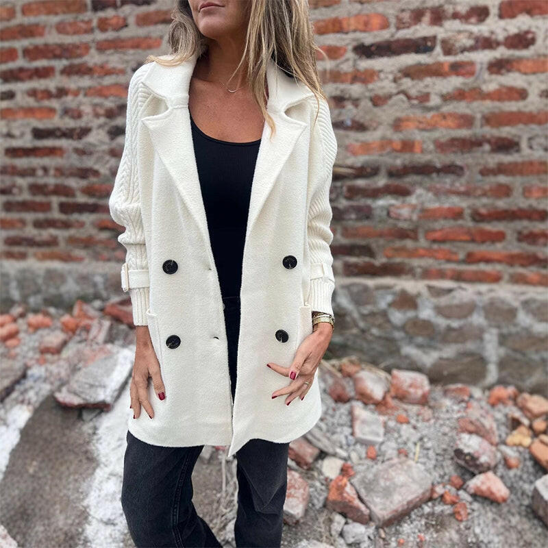 Rita – Knit Sleeve Double-Breasted Jacket