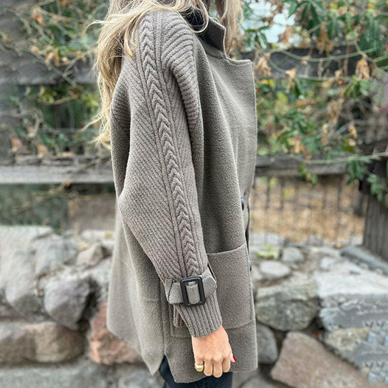 Rita – Knit Sleeve Double-Breasted Jacket
