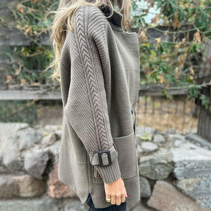 Rita – Knit Sleeve Double-Breasted Jacket