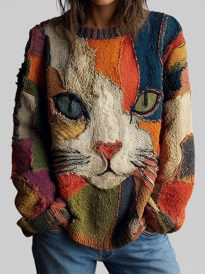 Marlene – Artistic Cat Patchwork Jumper