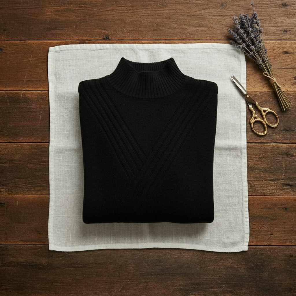 Janet – Turtleneck Jumper with Stripe Cuffs