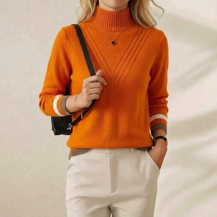 Yvette – Turtleneck Knit Jumper with Striped Cuffs