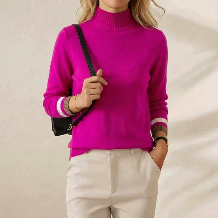 Janet – Turtleneck Jumper with Stripe Cuffs