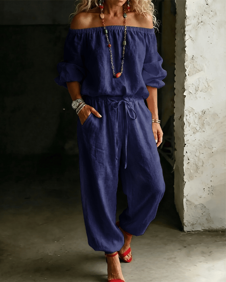 June – Off-Shoulder Drawstring Jumpsuit