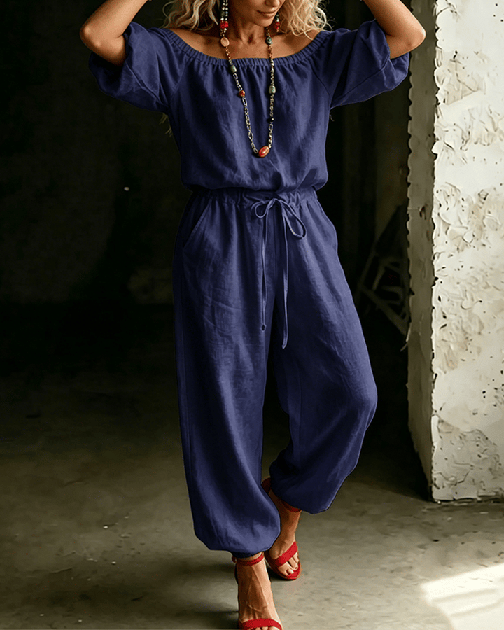 June – Off-Shoulder Drawstring Jumpsuit